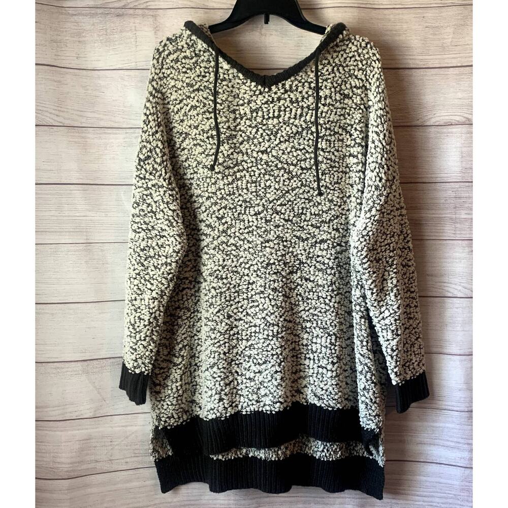 Jodifl White and Gray Fluffy Hooded Sweater Oversized Drawstrings Size Large
